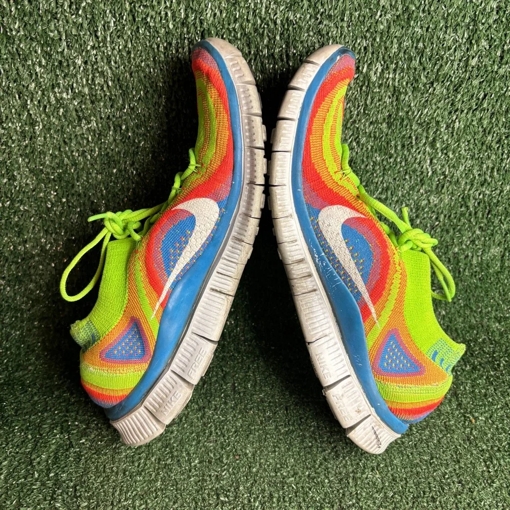 Nike Free Flyknit 5.0 Rainbow Woven Running Sneaker Green Multicolor Mens Sz 11
